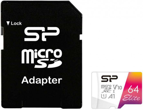 Карта памяти microSDXC UHS-I U1 SILICON POWER Elite 64 ГБ, 100 МБ/с, Class 10, SP064GBSTXBV1V20SP, 1 шт., переходник SD
