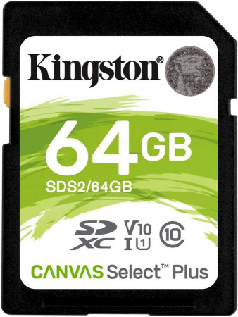 Карта памяти SDXC UHS-I Kingston Canvas Select Plus 64 ГБ, 100 МБ/с, Class 10, SDS2/64GB, 1 шт.