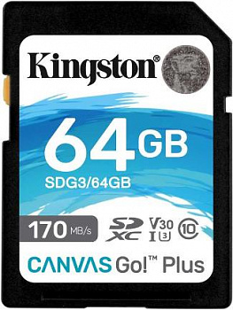 Карта памяти SDXC UHS-I U3 KINGSTON Canvas Go! Plus 64 ГБ, 170 МБ/с, Class 10, SDG3/64GB