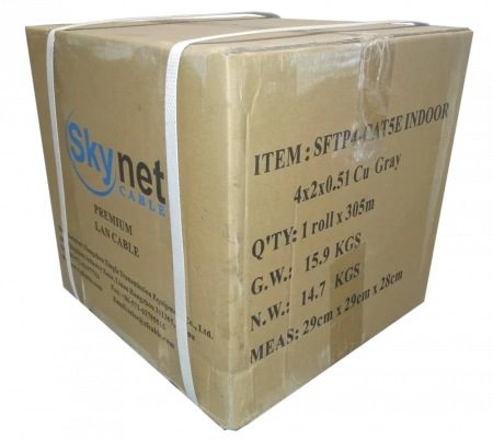 Кабель SkyNet Premium SFTP indoor 4x2x0,51, медный, FLUKE TEST, кат.5e, однож., 305 м, box, серый CSP-SFTP-4-CU