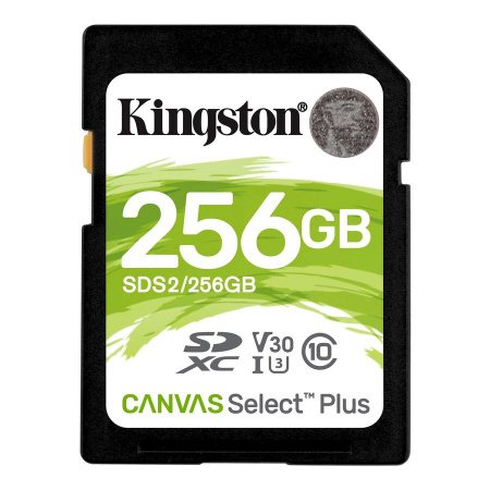 Карта памяти SDXC UHS-I U3 KINGSTON Canvas Select Plus 256 ГБ, 100 МБ/с, Class 10, SDS2/256GB, 1 шт.
